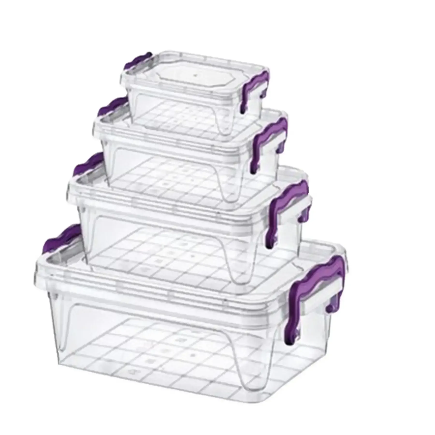 Aoki Box Lot De 4 Boîtes Rangement Plastique 45L Gris Mauve - Empilables Avec Couvercle Et Roulettes